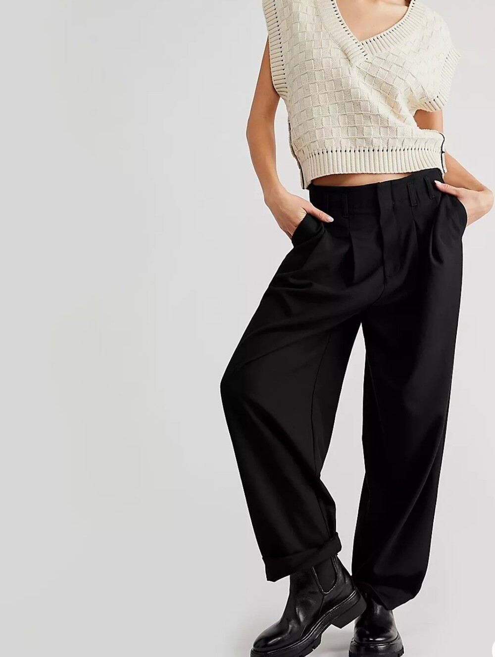 Free People Calla Tailored Trousers Black Pleated Women's 2 New Acadamia Preppy